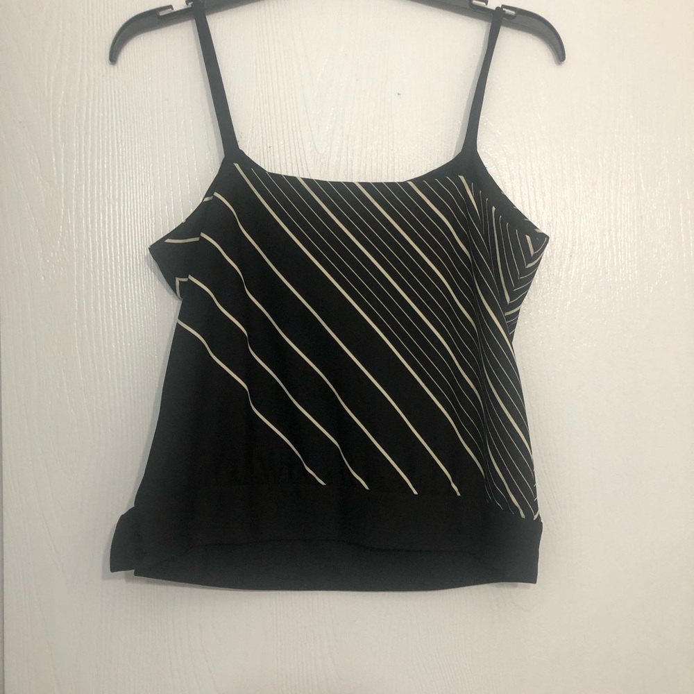 Petite Sophisticate Black and Cream Striped crop top